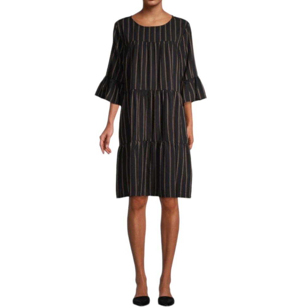 Heroes and Dreamers Brown Stripe Casual Boho Tiered Knee Length Dress Large